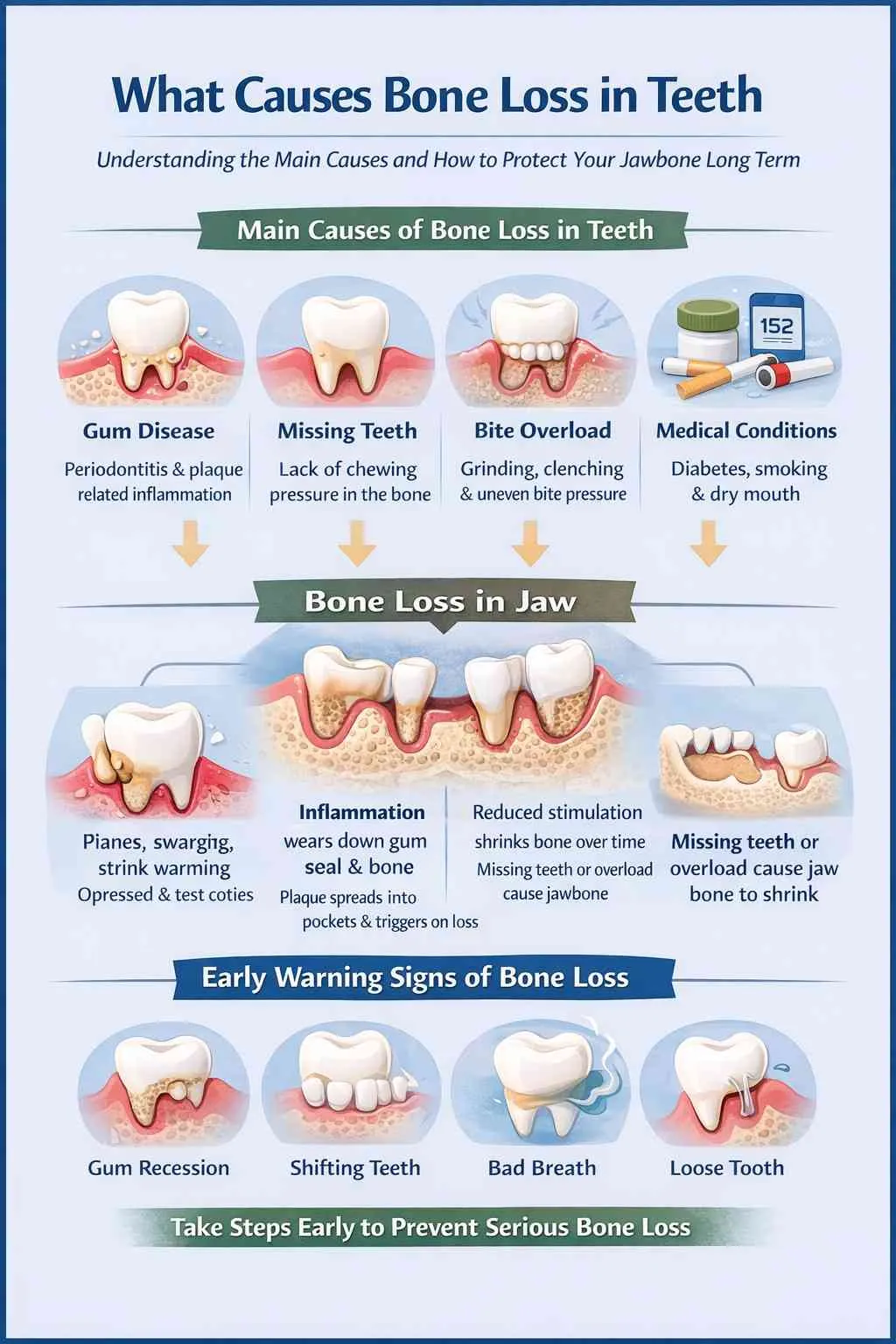 infographic on causes of bone loss in teeth